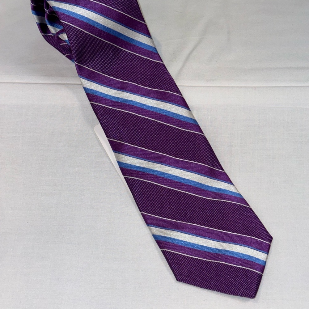 Brooks Brothers Purple Tie with Blue and Silver Stripes NWT